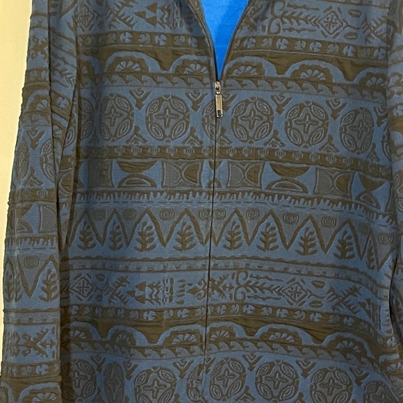 Chicos Floral Striped Jacket 16 Blue Western Boho Neutral Old Money Preppy 80s - Picture 3 of 12